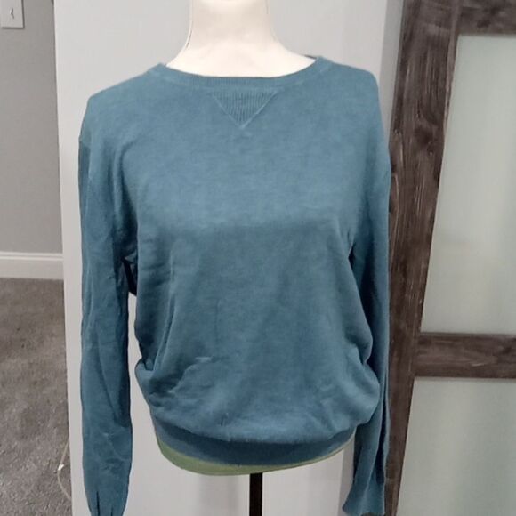 J Crew slim 100% cotton long sleeve blue ribbed sweater size large - Picture 1 of 3